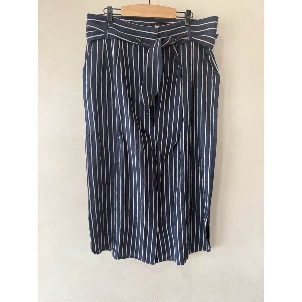 The J Peterman Women’s Skirt XXL Midi w/ Belt Blue Striped Blue White Linen